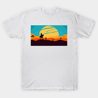 Lone rider - cowboy on horse at sunset T-Shirt